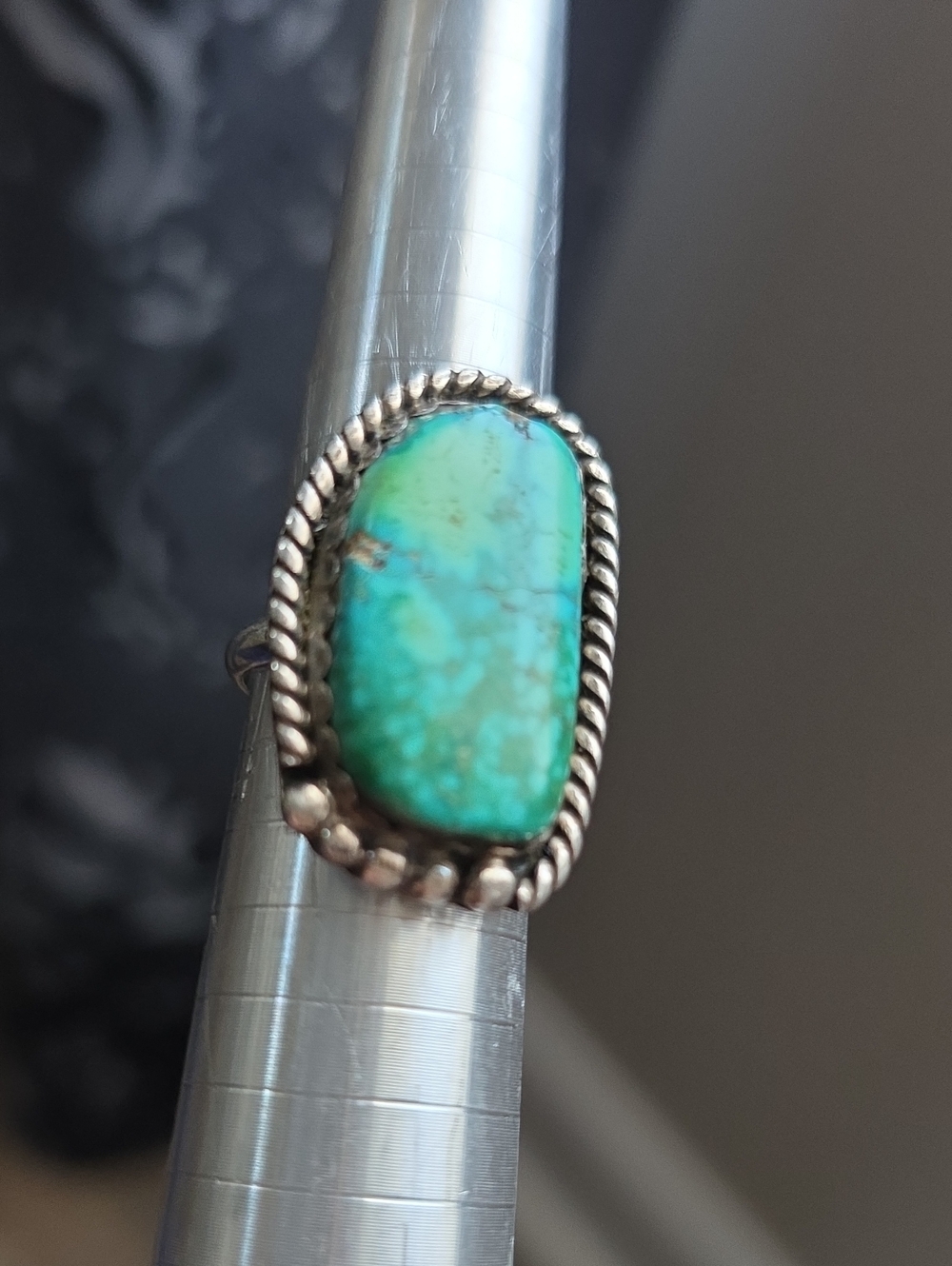 Vintage Turquoise and Silver Ring - Green Blue Stone